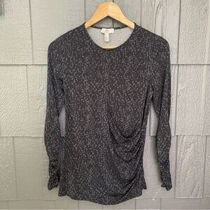 H by Halston Black and Charcoal Gray Ruched Long Sleeve Blouse